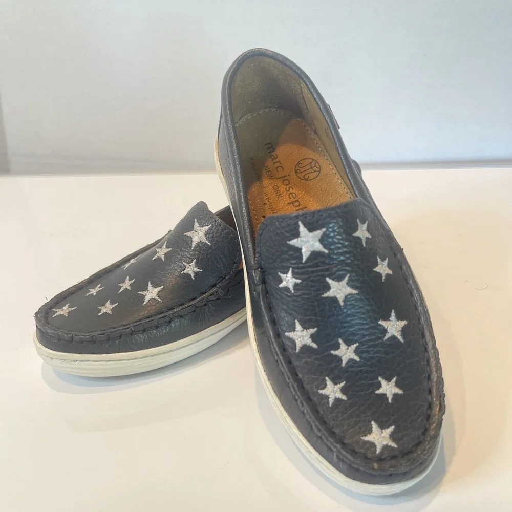 MARC‎ JOSEPH NEW YORK Girls Navy Loafer Stars Americana Shoes Size BIG KID 2.5
